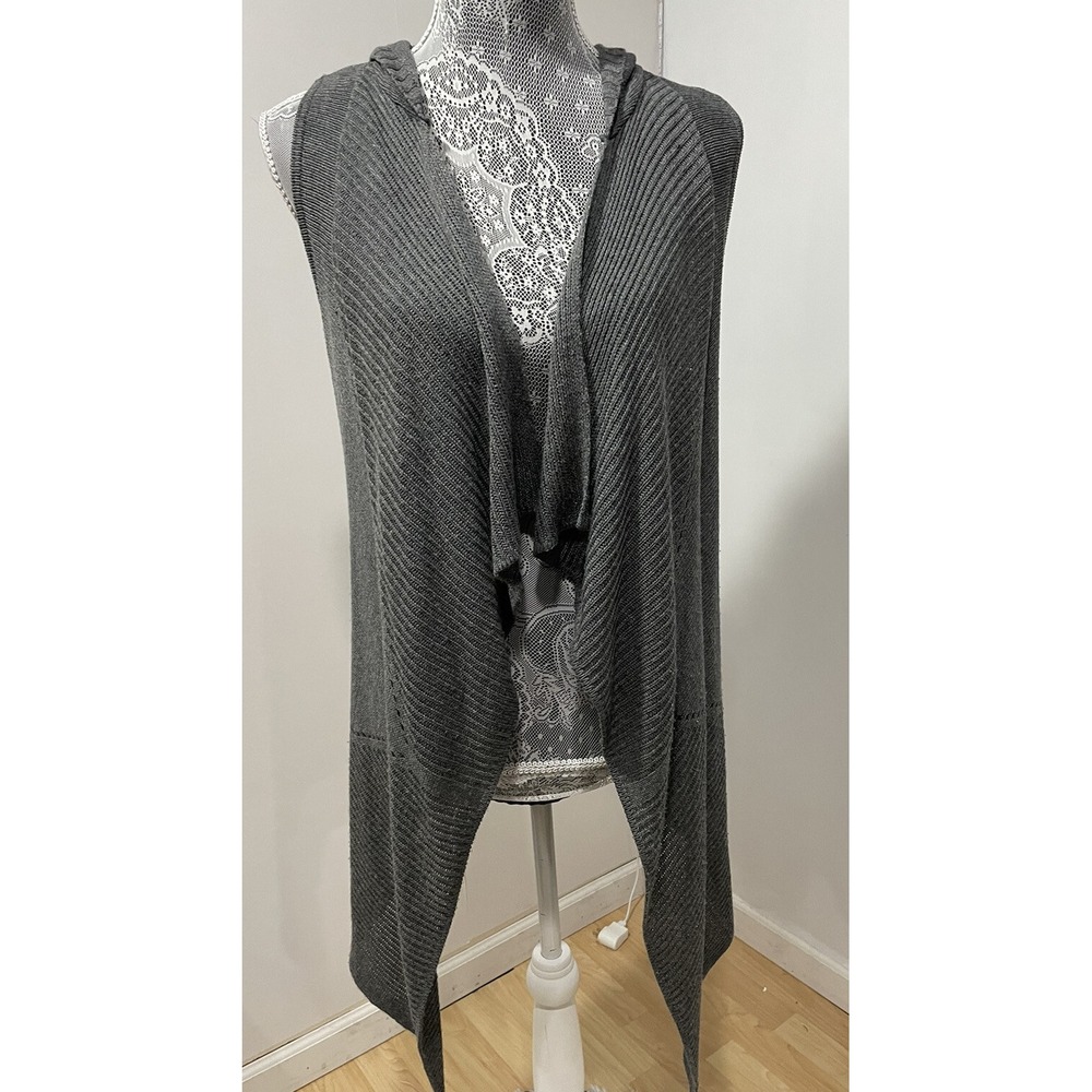 Becky Cardigan Womens Medium Gray Hooded Minimalist Boho‎ Beachy Lagenlook